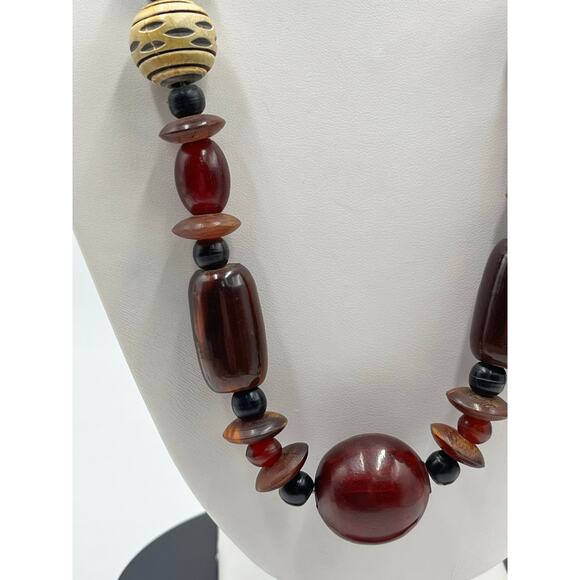 Vintage Bakelite Style Statement
Necklace Tribal Beaded 20"
Burgundy Gold Black - Picture 13 of 16